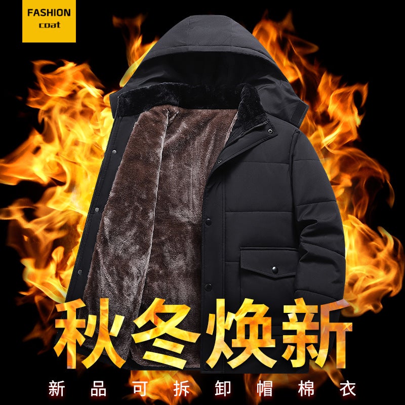 Middle-Aged And Elderly People'S Cotton-Padded Coat Men'S Fleece-Lined Thickened Coat Grandpa'S Cotton-Padded Coat Winter Warm Cotton-Padded Coat For Middle-Aged Father - Image 3